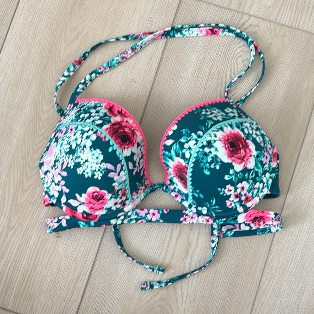 Floral Bikini Top with Pink Accents